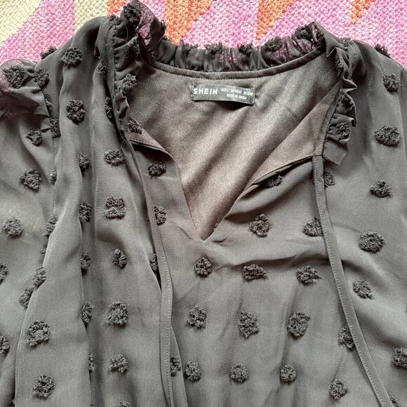 Long Sleeve Black Midi Dress Swiss Dot Women's Size Large - Picture 4 of 4